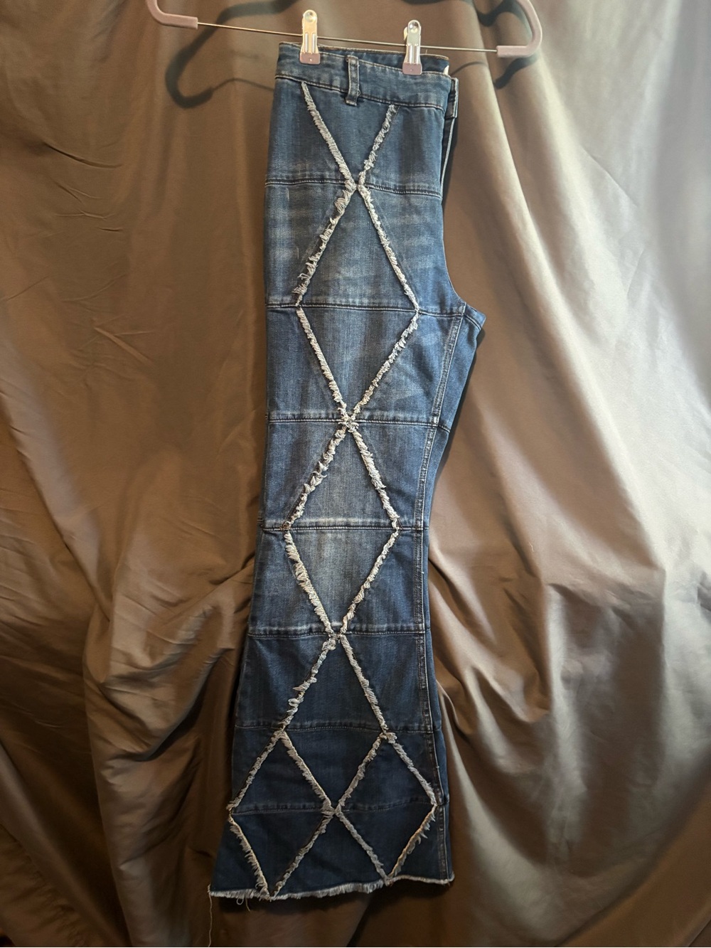 Free People Dark Blue Diamond-Seam Flared Jeans